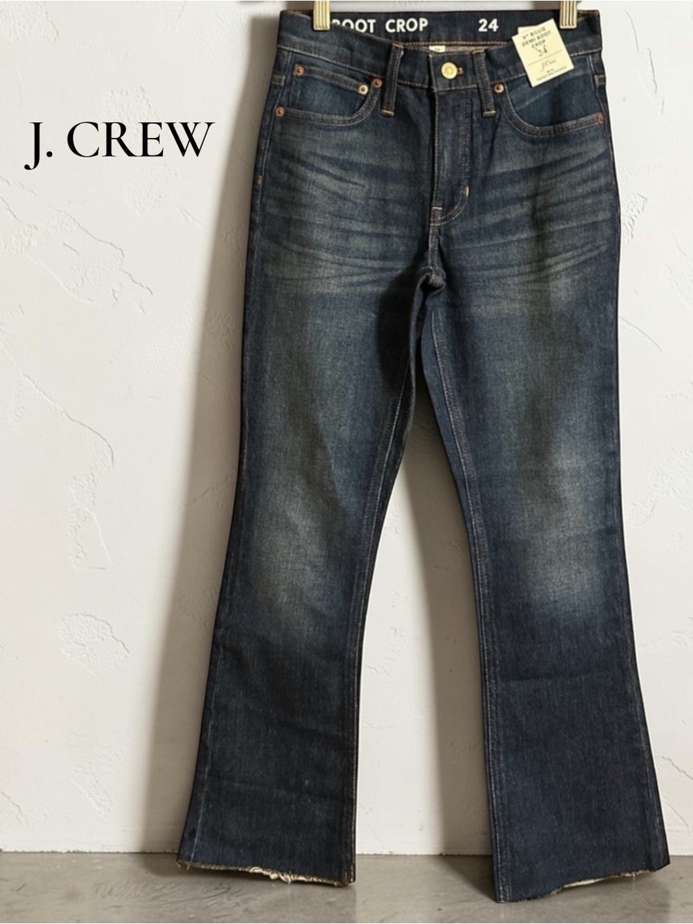 J Crew 9” Billie Demi Boot Crop Blue Denim Jeans Comfortable Stretch Raw Hem